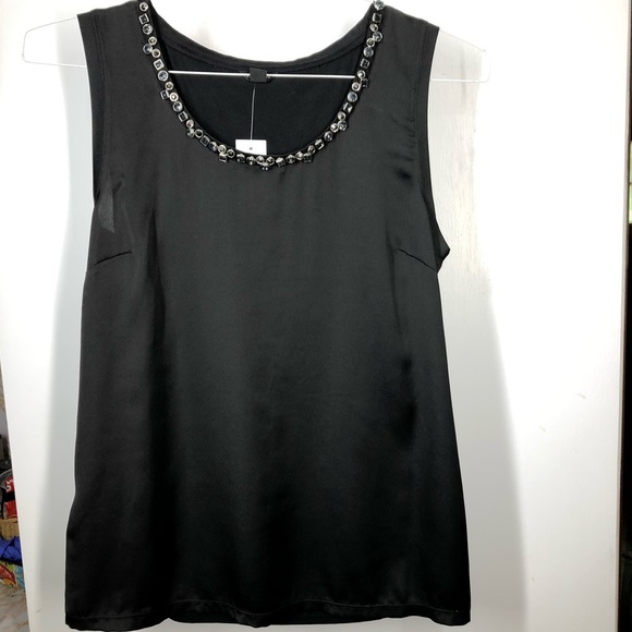 Ann Taylor Size Small Tank Top Black Sparkle Rhinestone Studded Loose Flowy NWT - Picture 1 of 4